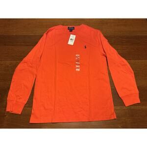 New L Boys Polo Ralph Lauren T-shirt Long Sleeve Solid Orange Jersey Pony 14-16